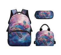 Biyejit Juego de 3 mochilas escolares con temática de animales, mochila de almuerzo y estuche para lápices, mochila escolar para niños, mochila escolar de 17 pulgadas, regalo, tortuga, talla única