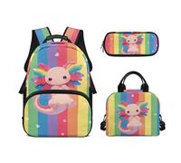 Biyejit Juego de 3 mochilas escolares con temática de animales, mochila de almuerzo y estuche para lápices, mochila escolar para niños, mochila escolar de 17 pulgadas, regalo, Rayas arcoíris, talla