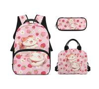 Biyejit Juego de 3 mochilas escolares con temática de animales, mochila de almuerzo y estuche para lápices, mochila escolar para niños, mochila escolar de 17 pulgadas, regalo, Lindo Gato, talla única