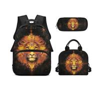 Biyejit Juego de 3 mochilas escolares con temática de tren con bolsa de almuerzo, estuche para lápices, 17 pulgadas, estudiantes universitarios de secundaria, león, talla única, Juego de mochila