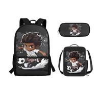 Biyejit Juego de 3 mochilas escolares para niños y niñas, con lonchera y estuche para lápices, para estudiantes, mochila casual, Estampado de fútbol genial, Mochilas de día