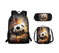 Biyejit Juego de 3 mochilas para niños y niñas, con bolsa de almuerzo, bolsa de lápices, bonitas bolsas de libros para estudiantes, Fire Soccer, Mochilas de día