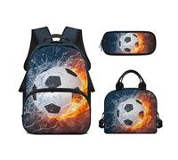 Biyejit Juego de mochila escolar 3 en 1 con bolsa de almuerzo, estuche ligero de 17 pulgadas, Balón de fútbol, talla única, Juego de mochila escolar