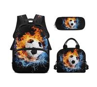 Biyejit Juego de mochila escolar 3 en 1 con bolsa de almuerzo, estuche ligero de 17 pulgadas, Pelota de rugby 3, talla única, Juego de mochila escolar