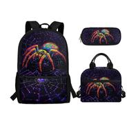 Biyejit Juego de mochila escolar de 3 piezas con bolsa de almuerzo, estuche para lápices, bolsas de libros de 17 pulgadas, mochila de día para regalo de regreso a clases, Araña, talla única, Juego de