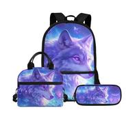 Biyejit Juego de mochila escolar de 3 piezas con bolsa de almuerzo, estuche para lápices, bolsas de libros de 17 pulgadas, mochila de día para regalo de regreso a clases, Wolf 12, talla única, Juego