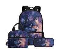 Biyejit Juego de mochila escolar de 3 piezas con bolsa de almuerzo, estuche para lápices, bolsas de libros de 17 pulgadas, mochila de día para regalo de regreso a clases, Wolf 16, talla única, Juego