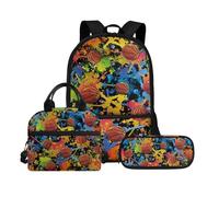 Biyejit Juego de mochila escolar de 3 piezas con bolsa de almuerzo, estuche para lápices, bolsas de libros de 17 pulgadas, mochila de día para regalo de regreso a clases, Bola 4, talla única, Juego de