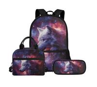 Biyejit Juego de mochila escolar de 3 piezas con bolsa de almuerzo, estuche para lápices, bolsas de libros de 17 pulgadas, mochila de día para regalo de regreso a clases, Wolf 17, talla única, Juego