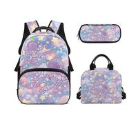 Biyejit Juego de mochilas escolares 3 en 1 para niñas, con bolsa de almuerzo, estuche para lápices, mochila escolar informal para niños, mochila escolar de 17 pulgadas, regalo, Astronauta, talla única