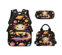 Biyejit Juego de mochilas escolares 3 en 1 para niñas, con bolsa de almuerzo, estuche para lápices, mochila escolar informal para niños, mochila escolar de 17 pulgadas, regalo, Axolotl, talla única