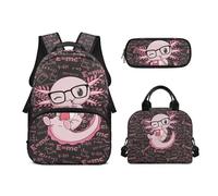 Biyejit Juego de mochilas escolares 3 en 1 para niñas, con bolsa de almuerzo, estuche para lápices, mochila escolar informal para niños, mochila escolar de 17 pulgadas, regalo, Bonitos ajolotes, talla