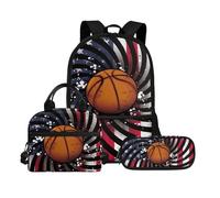 Biyejit Juego de mochilas escolares 3 en 1 para niños, bolsa de almuerzo y estuche para lápices, bolsas de libros de gran capacidad, 43,2 cm, Patrón de Baketball, Talla única, Juego de mochila escolar