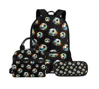 Biyejit Juego de mochilas escolares 3 en 1 para niños, bolsa de almuerzo y estuche para lápices, bolsas de libros de gran capacidad, 43,2 cm, Estampado de pelota de fútbol, talla única, Juego de
