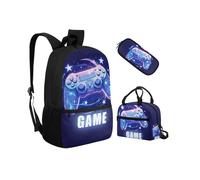 Biyejit Juego de mochilas escolares 3 en 1 para niños, bolsa de almuerzo y estuche para lápices, bolsas ligeras de 17 pulgadas, game, talla única, Juego de mochila escolar