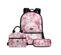 Biyejit Juego de mochilas escolares 3 en 1 para niños, bolsa de almuerzo y estuche para lápices, bolsas ligeras de 17 pulgadas, Lindo Gato, talla única, Juego de mochila escolar