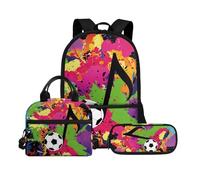 Biyejit Juego de mochilas escolares 3 en 1 para niños, bolsa de almuerzo y estuche para lápices, bolsas de libros de gran capacidad, 43,2 cm, Fútbol musical, talla única, Juego de mochila escolar