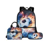 Biyejit Juego de mochilas escolares 3 en 1 para niños, bolsa de almuerzo y estuche para lápices, bolsas de libros de gran capacidad, 43,2 cm, Balón de fútbol de fuego, talla única, Juego de mochila