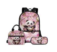 Biyejit Juego de mochilas escolares 3 en 1 para niños, bolsa de almuerzo y estuche para lápices, bolsas ligeras de 17 pulgadas, panda, talla única, Juego de mochila escolar