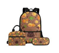 Biyejit Juego de mochilas escolares 3 en 1 para niños, bolsa de almuerzo y estuche para lápices, bolsas ligeras de 17 pulgadas, Naranja capibara, talla única, Juego de mochila escolar