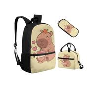 Biyejit Juego de mochilas escolares 3 en 1 para niños, bolsa de almuerzo y estuche para lápices, bolsas ligeras de 17 pulgadas, Capibara, talla única, Juego de mochila escolar
