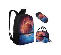 Biyejit Juego de mochilas escolares 3 en 1 para niños, bolsa de almuerzo y estuche para lápices, bolsas ligeras de 17 pulgadas, Baloncesto de fuego, talla única, Juego de mochila escolar