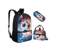 Biyejit Juego de mochilas escolares 3 en 1 para niños, bolsa de almuerzo y estuche para lápices, bolsas ligeras de 17 pulgadas, Balón de fútbol Lightning, talla única, Juego de mochila escolar