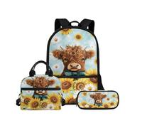 Biyejit Juego de mochilas escolares 3 en 1 para niños, bolsa de almuerzo y estuche para lápices, bolsas ligeras de 17 pulgadas, vaca, talla única, Juego de mochila escolar