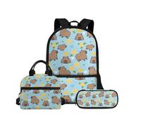 Biyejit Juego de mochilas escolares 3 en 1 para niños, bolsa de almuerzo y estuche para lápices, bolsas ligeras de 17 pulgadas, Capibara, talla única, Juego de mochila escolar