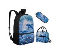 Biyejit Juego de mochilas escolares 3 en 1 para niños, bolsa de almuerzo y estuche para lápices, bolsas ligeras de 17 pulgadas, Gris (Whale), talla única, Juego de mochila escolar