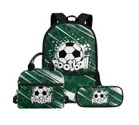 Biyejit Juego de mochilas escolares 3 en 1 para niños, bolsa de almuerzo y estuche para lápices, bolsas de libros de gran capacidad, 43,2 cm, fútbol, talla única, Juego de mochila escolar