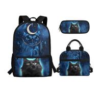 Biyejit Juego de mochilas escolares 3 en 1 para niños, bolsa de almuerzo y estuche para lápices, bolsas de libros de gran capacidad, 43,2 cm, gato, talla única, Juego de mochila escolar