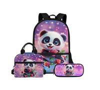 Biyejit Juego de mochilas escolares 3 en 1 para niños, bolsa de almuerzo y estuche para lápices, gran capacidad, mochila escolar para niños de 43 cm, panda, talla única, Juego de mochila escolar