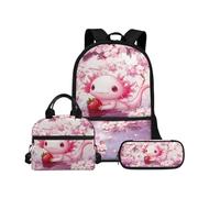 Biyejit Juego de mochilas escolares 3 en 1 para niños, bolsa de almuerzo y estuche para lápices, gran capacidad, mochila escolar para niños de 43 cm, Axolotl 18, talla única, Juego de mochila escolar