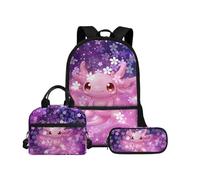 Biyejit Juego de mochilas escolares 3 en 1 para niños, bolsa de almuerzo y estuche para lápices, gran capacidad, mochila escolar para niños de 43 cm, Axolotl 1, talla única, Juego de mochila escolar