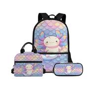 Biyejit Juego de mochilas escolares 3 en 1 para niños, bolsa de almuerzo y estuche para lápices, gran capacidad, mochila escolar para niños de 43 cm, Axolotl 4, talla única, Juego de mochila escolar