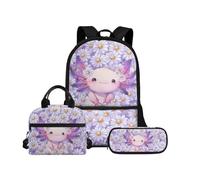 Biyejit Juego de mochilas escolares 3 en 1 para niños, bolsa de almuerzo y estuche para lápices, gran capacidad, mochila escolar para niños de 43 cm, Axolotl 5, talla única, Juego de mochila escolar