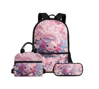 Biyejit Juego de mochilas escolares 3 en 1 para niños, bolsa de almuerzo y estuche para lápices, gran capacidad, mochila escolar para niños de 43 cm, Axolotl 7, talla única, Juego de mochila escolar