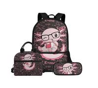 Biyejit Juego de mochilas escolares 3 en 1 para niños, bolsa de almuerzo y estuche para lápices, gran capacidad, mochila escolar para niños de 43 cm, Axolotl 10, talla única, Juego de mochila escolar