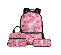 Biyejit Juego de mochilas escolares 3 en 1 para niños, bolsa de almuerzo y estuche para lápices, gran capacidad, mochila escolar para niños de 43 cm, Axolotl 3, talla única, Juego de mochila escolar