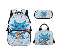 Biyejit Juego de mochilas escolares 3 en 1 para niños, con bolsa de almuerzo, estuche para lápices, gran capacidad, bolsas de libros de 17 pulgadas, Axolotl de dibujos animados, talla única, Juego de