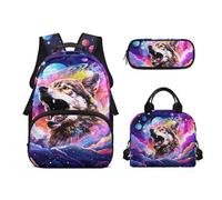 Biyejit Juego de mochilas escolares 3 en 1 para niños, con bolsa de almuerzo, estuche para lápices, gran capacidad, bolsas de libros de 17 pulgadas, lobo, talla única, Juego de mochila escolar