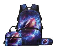 Biyejit Juego de mochilas escolares 3 en 1 para niños, mochila con bolsa de almuerzo, estuche para lápices, bolsa ligera de 17 pulgadas, Pelota de rugby, talla única, Juego de mochila escolar