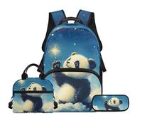 Biyejit Juego de mochilas escolares 3 en 1 para niños, mochila con bolsa de almuerzo, estuche para lápices, bolsa ligera de 17 pulgadas, Lindo panda, talla única, Juego de mochila escolar