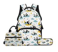Biyejit Juego de mochilas escolares 3 en 1 para niños, mochila con bolsa de almuerzo, estuche para lápices, bolsa ligera de 17 pulgadas, panda, talla única, Juego de mochila escolar