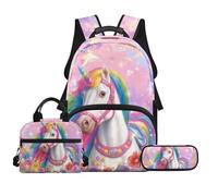 Biyejit Juego de mochilas escolares 3 en 1 para niños, mochila con bolsa de almuerzo, estuche para lápices, bolsa ligera de 17 pulgadas, unicornio, talla única, Juego de mochila escolar