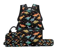 Biyejit Juego de mochilas escolares 3 en 1 para niños, mochila con bolsa de almuerzo, estuche para lápices, bolsa ligera de 17 pulgadas, Patrón de dinosaurio, talla única, Juego de mochila escolar