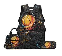 Biyejit Juego de mochilas escolares 3 en 1 para niños, mochila con bolsa de almuerzo, estuche para lápices, bolsa ligera de 17 pulgadas, Basketball, talla única, Juego de mochila escolar