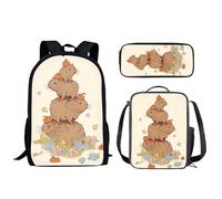 Biyejit Juego de mochilas escolares para niños con contenedor de almuerzo, estuche para lápices para niños y niñas, 3 piezas, Cerdo de Guinea, Taille unique