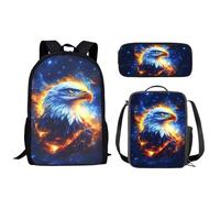 Biyejit Juego de mochilas escolares para niños con contenedor de almuerzo, estuche para lápices para niños y niñas, 3 piezas, Águila, Taille unique